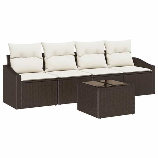 Maison Exclusive - 5-delars soffgrupp i brun och kräm polyrotting