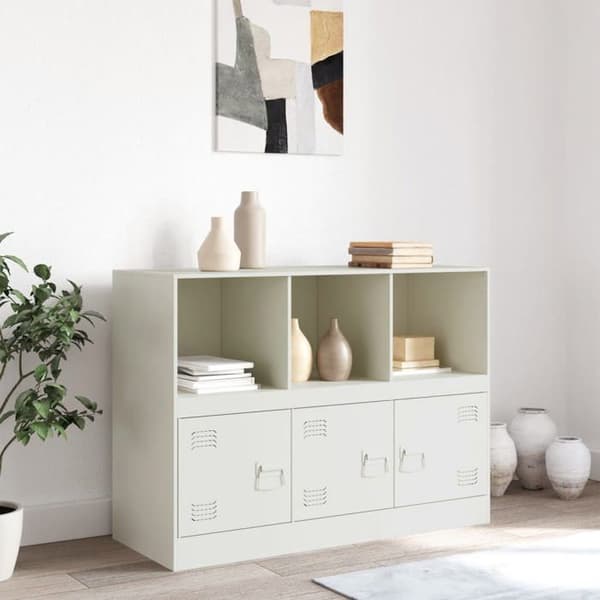 Buffet bas - EKSKLUSIVT HUS - 99x39x73 cm - Koldvalset stål - Hvid - 3 døre Vit