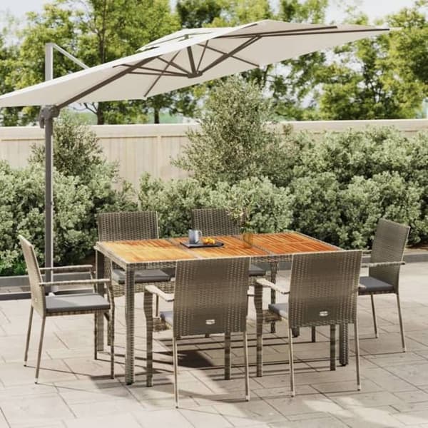 Maison Exclusive - Have spisebordssæt med puder 7 dele grå rattan grå