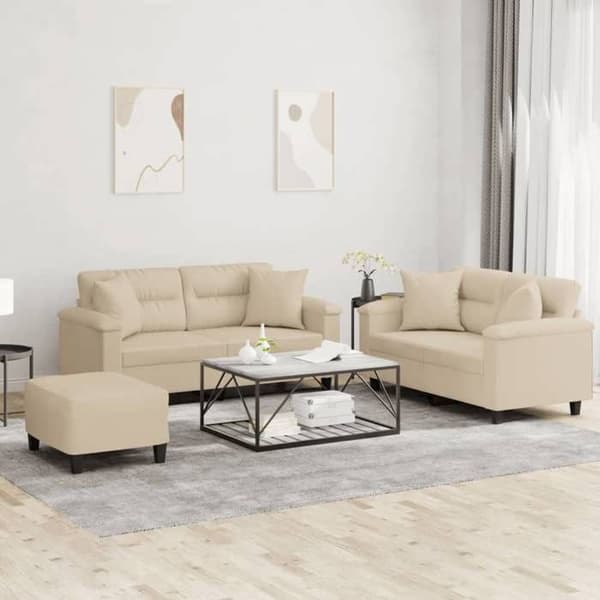 Maison Exclusive - 3-delars soffgrupp med kuddar i crèmefärgad mikrofiber Grädde