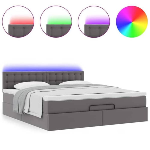 Lys ottoman - Maison Exclusive - 180 x 200 cm - Simil læder grå - Hydraulisk opbevaring & LED Grå