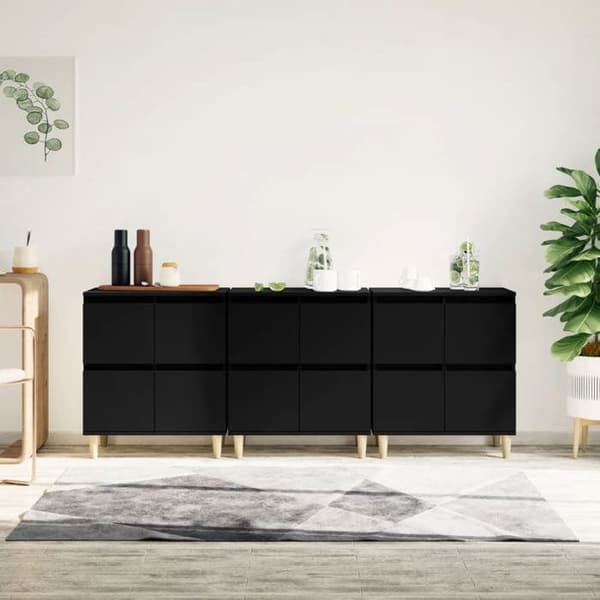 Maison Exclusive - 3 stk. buffet sort 60x35x70 cm ingeniørtræ