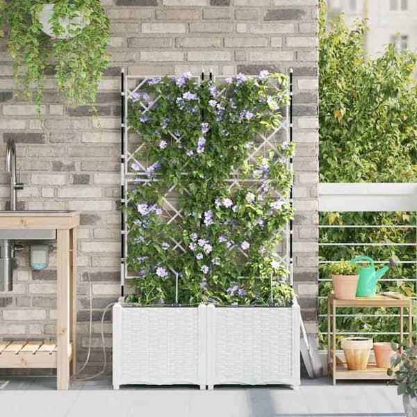 Jardiniär - EXKLUSIV HEM - 2 st - Vit - Hållbar polypropen - 80 x 40 x 142 cm Vit