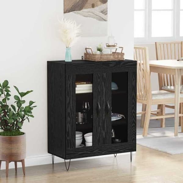 Maison Exclusive - Buffet Sort egetræ 69,5 x 34 x 90 cm Ingeniørtræ