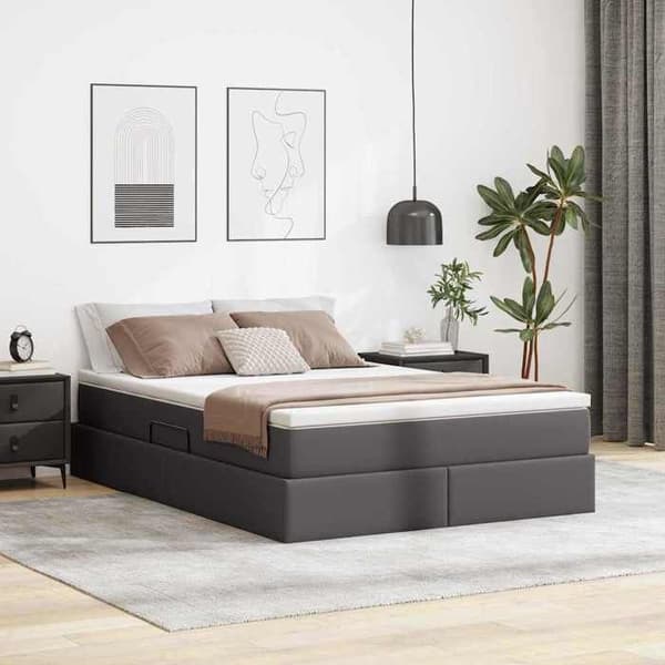 Sengestel med madras - MAISON EXCLUSIVE - Maison Exclusive - Hydraulisk opbevaring - Grå kunstlæder - 140x200 cm Grå