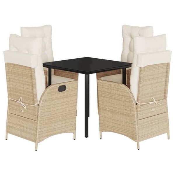 Maison Exclusive - Trädgårdsset med 5 delar i beige polyrotting med kuddar