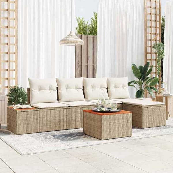 Maison Exclusive - 6-delars trädgårdsoff-set Beige Polyrotting beige