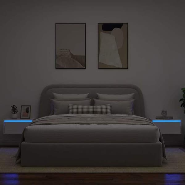 Maison Exclusive - Väggmonterade sängbord med LED-lampor 2 st vit