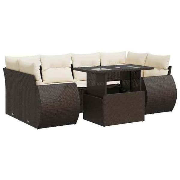 Maison Exclusive - Trädgårdsmöbler med kuddar 7 delar brun flätad resin