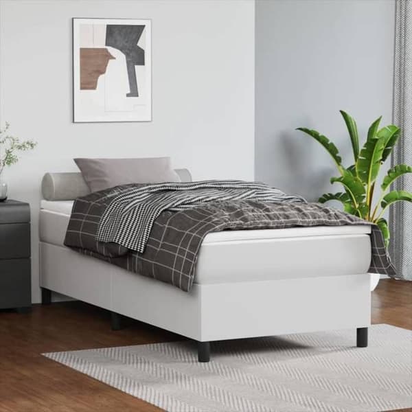 Sengestel - EKSKLUSIV HUS - 90x200 cm - Syntetisk læder - Hvid - Lamelseng Vit