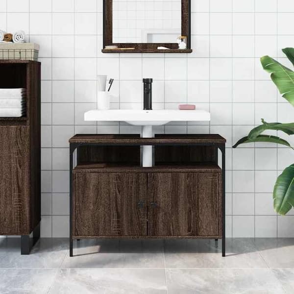 Maison Exclusive - Badeværelsesskab med vask i brunt egetræ 80x30x60 cm