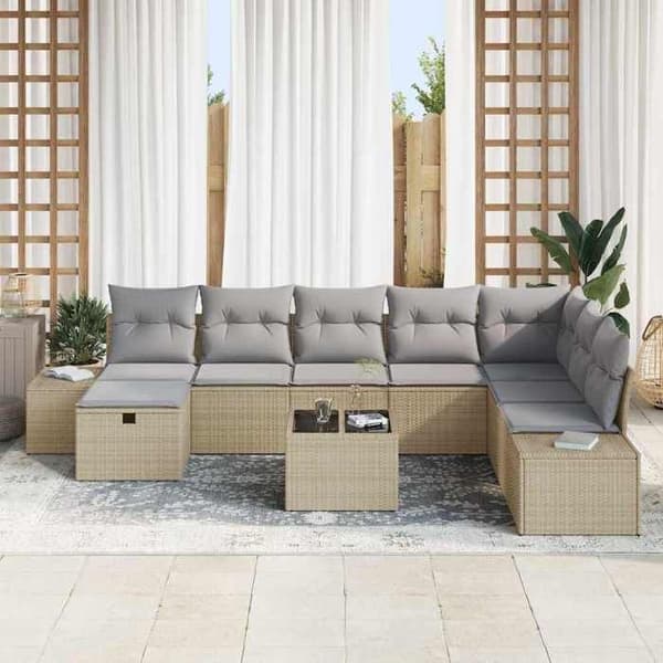 Maison Exclusive - 9 osan beige polyrottinkinen puutarhakalustesetti