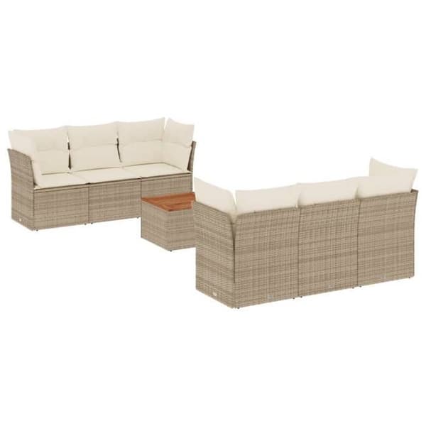 Maison Exclusive - Trädgårdsmöbler med kuddar 7 delar beige flätad resin