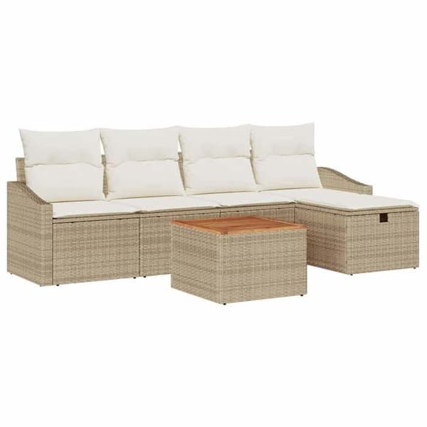 Maison Exclusive - 6 osan beige polyrottinkinen puutarhakalustesetti