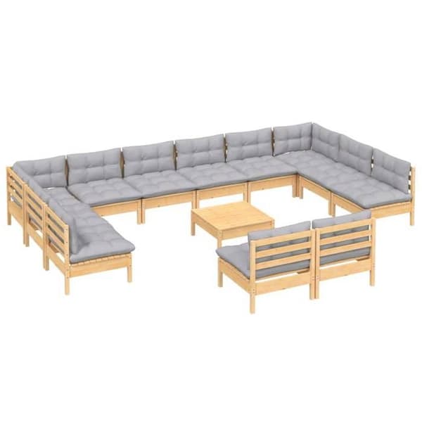Maison Exclusive - 13 dele have møbler med grå puder i solid fyrretræ Grå (kuddar)