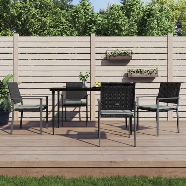 Puutarhatuoli - Maison Exclusive - 4 kpl - Musta polyrottinki - Harmaa tyyny