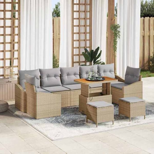 Maison Exclusive - 10 osan puutarhakalustesetti, beige polyrottinki