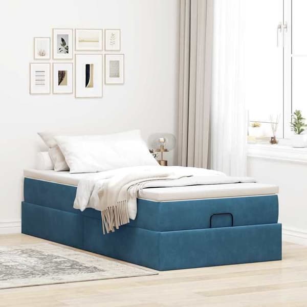 Maison Exclusive - Ottoman sängram med mörkblå madrass 90x190 cm sammet mörkblå