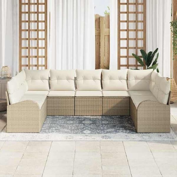 Trädgårdsoffan - EXKLUSIVT HUS - Modulär - 9 delar - Polyrotin & stålram - Beige/Vit Beige och vit