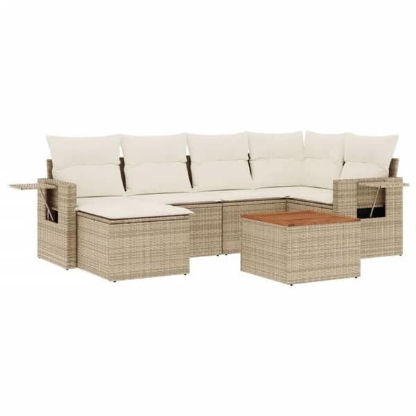 Maison Exclusive - Trädgårdsmöbler med kuddar 7 delar beige flätad resin