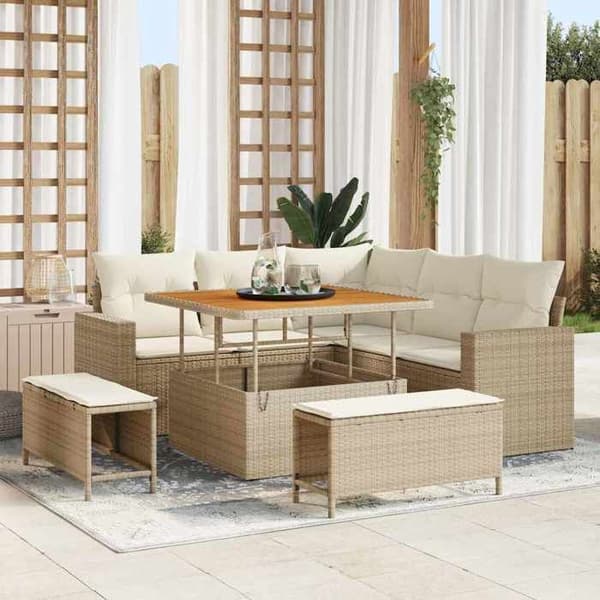 Maison Exclusive - 8 osan beige polyrottinkinen puutarhakalustesetti