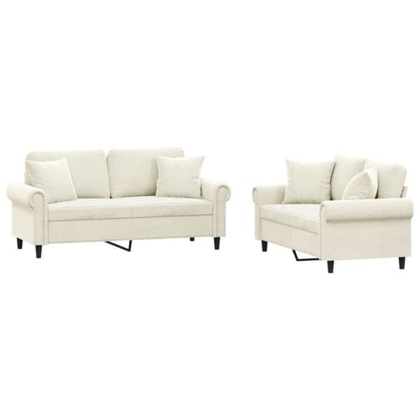 Maison Exclusive - 2 kpl:n sohvasetti, jossa samettiset vaaleanbeige tyynyt