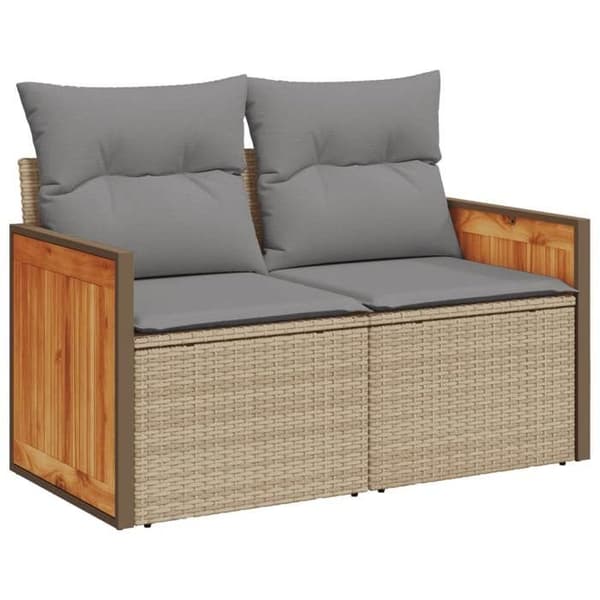 Maison Exclusive - Trädgårdsmöbler med kuddar 10 delar beige flätad resin