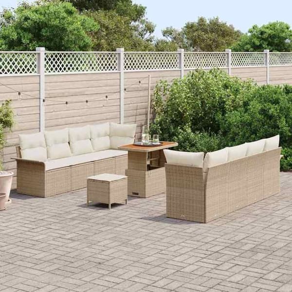 Trädgårdsmöbler - EXKLUSIVT HUS - Set 11 delar - Beige - Polyrotin - Justerbart bord beige