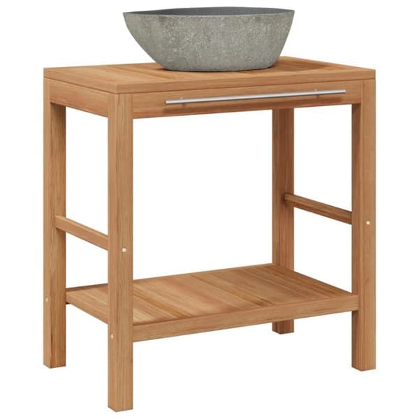 Maison Exclusive - Solid teak badeværelsesskab med vask i flodsten Varm färgad trä