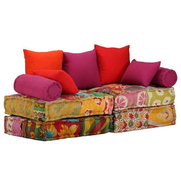 Maison Exclusive - Modulär puff för 2 personer Patchwork Tyg Flerfärgad