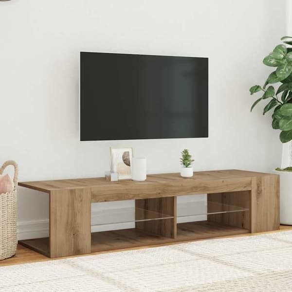 Maison Exclusive - TV-møbel med LED-lys, håndlavet egetræ, ingeniørtræ
