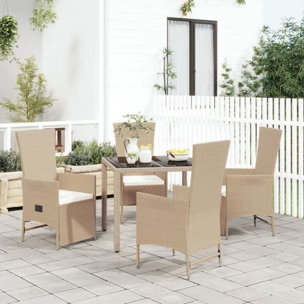 Maison Exclusive - Puutarhakalusteryhmä tyynyillä 5 kpl Beige polyrottinki