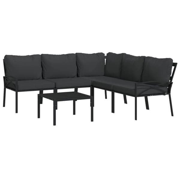 Maison Exclusive - 6-osainen puutarhakalustesarja harmailla teräspatjoilla