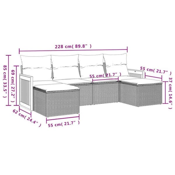 Maison Exclusive - Trädgårdsmöbler 6 delar med grå kuddar i flätad resin Grå