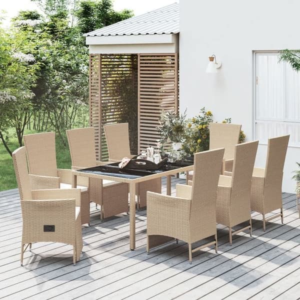 Maison Exclusive - Puutarhakalusteryhmä ja tyynyt 9 kpl beige Polyrottinki beige
