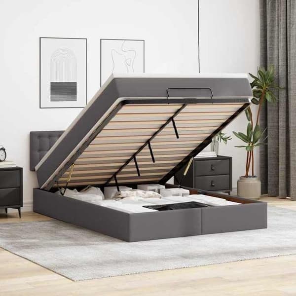 Sängsoffa - Maison Exclusive - 140x190cm - Grå konstläder - Förvaring med LED Grå