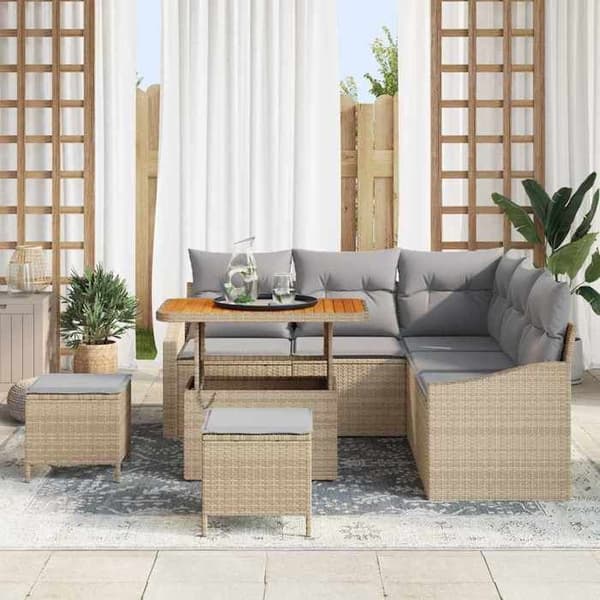 Trädgårdsmöbelset - EXKLUSIV HEM - Modulär - Poly rattan - Akacia - Beige 7 platser beige