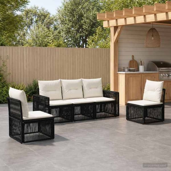 Maison Exclusive - Sæt af 5 pc. have-sofa i sort og creme polyrotin