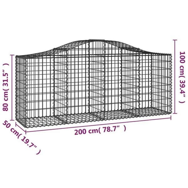 Gabionkorgar - välvda - galvaniserade - tråd 3,5 mm - 200×50×80/100 cm (30-pack) silver-
