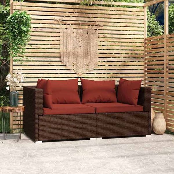 Maison Exclusive - Soffa 2 platser med kuddar Brun Flätad resin brun
