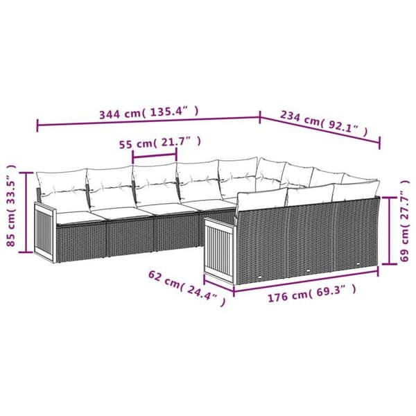 Maison Exclusive - Trädgårdsmöbler med kuddar 10 delar grå flätad resin