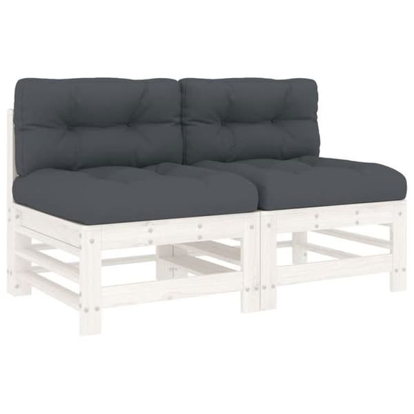 Maison Exclusive - Centrala soffor med kuddar 2 st vit massiv furu