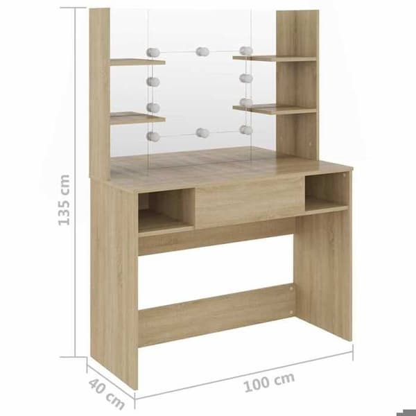 Maison Exclusive - Makeupbord med LED-belysning 100x40x135 cm MDF Eg Ek
