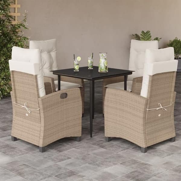 Maison Exclusive - Puutarhakalusteryhmä tyynyillä 5 kpl Beige polyrottinki