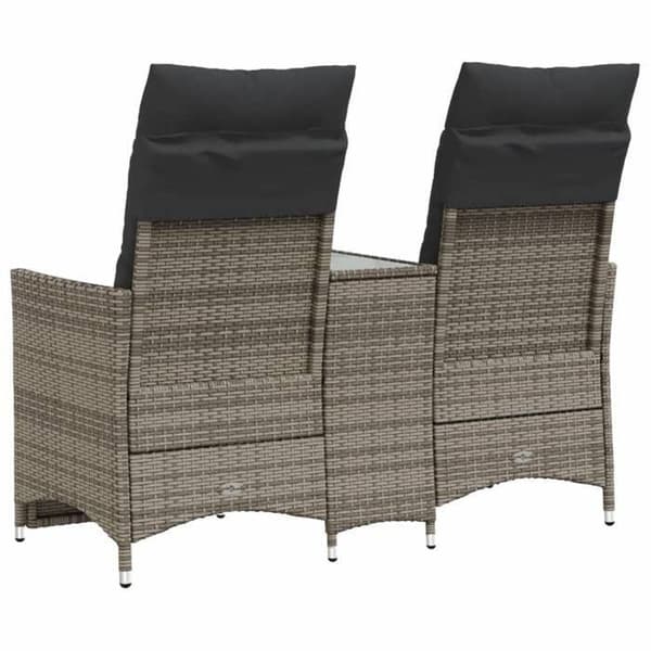 Havemøbel - EKSKLUSIVT HUS - Justerbar - 2 pladser - Grå poly rattan - Indbygget midterbord Grå