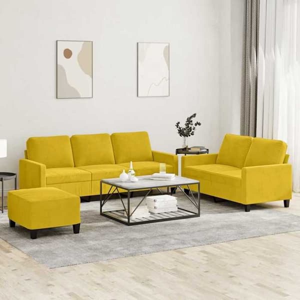 Maison Exclusive - 3-delars soffgrupp med kuddar i gul sammet Gul