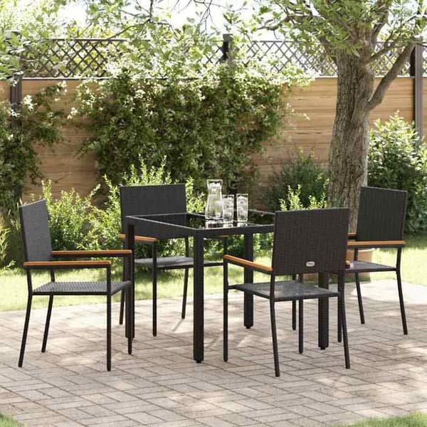 Maison Exclusive - 5 pc have spisebordssæt i sort polyrotin Svart