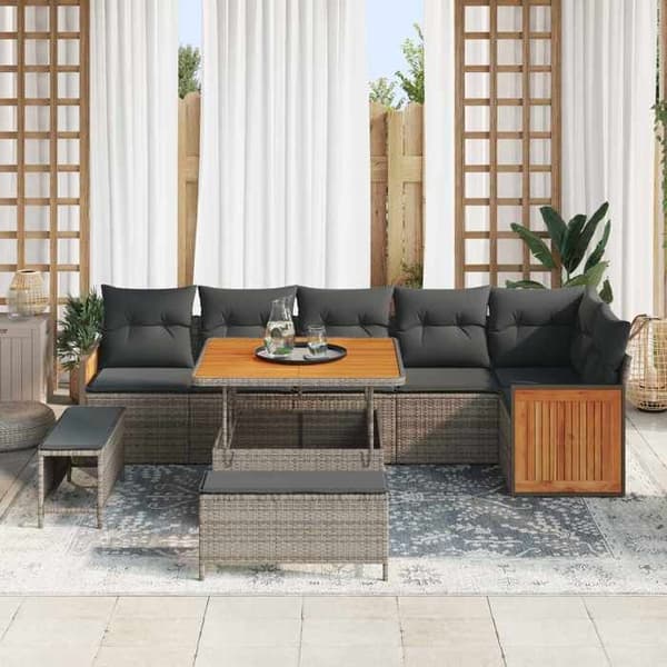Maison Exclusive - 9-delars trädgårdsoff-set 9-sits Grå Grå