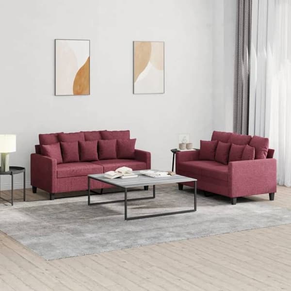 Maison Exclusive - Sæt af 2 sofaer med puder Rød bordeaux Stof