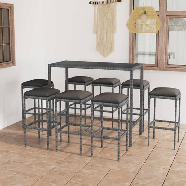 Maison Exclusive - Havebar sæt 9 stk. med puder, flettræ Grey Grå
